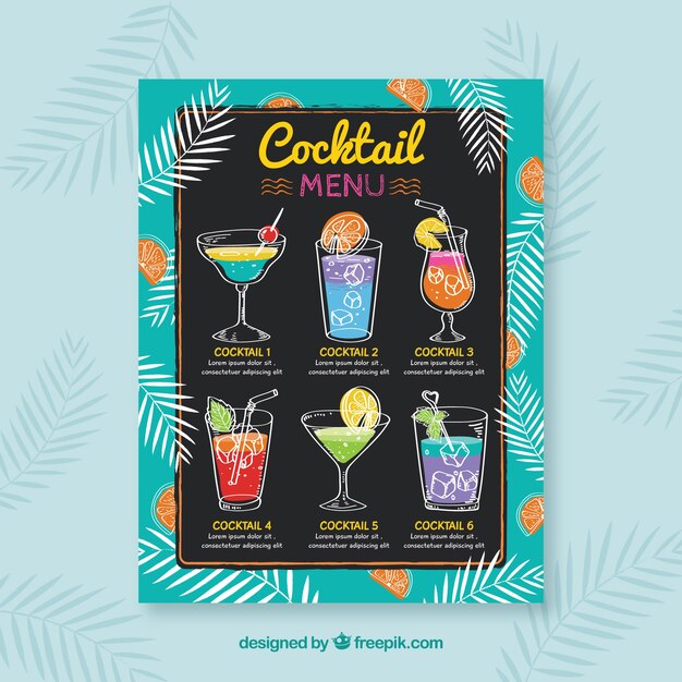 hand drawn cocktail menu template