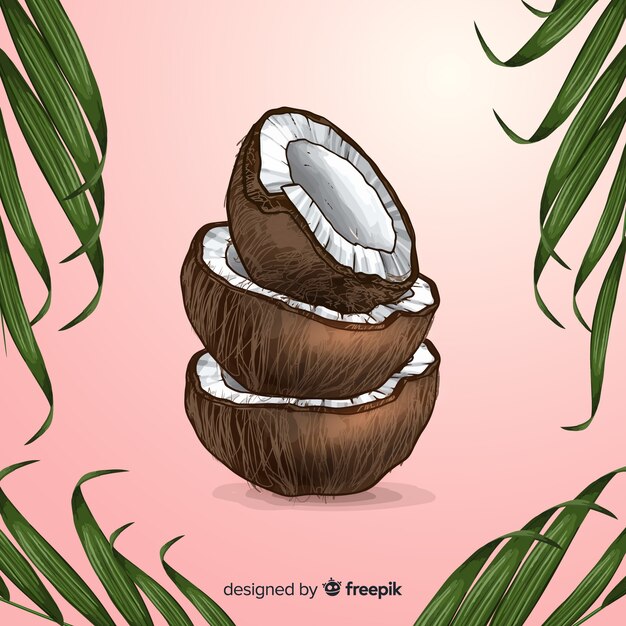 손으로 그린 코코넛