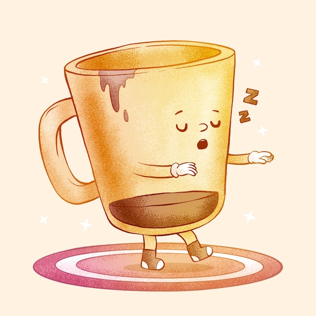 Иллюстрация мультфильма о кофе, нарисованная вручную