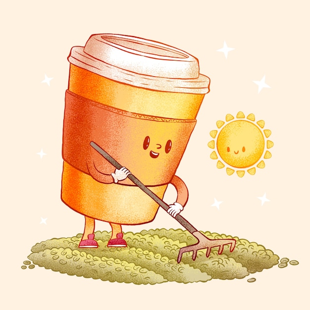 Бесплатное векторное изображение Иллюстрация мультфильма о кофе, нарисованная вручную