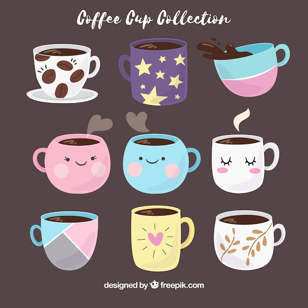 Hand drawn coffee cup collection