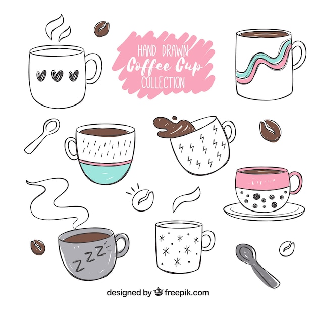 Hand drawn coffee cup collection