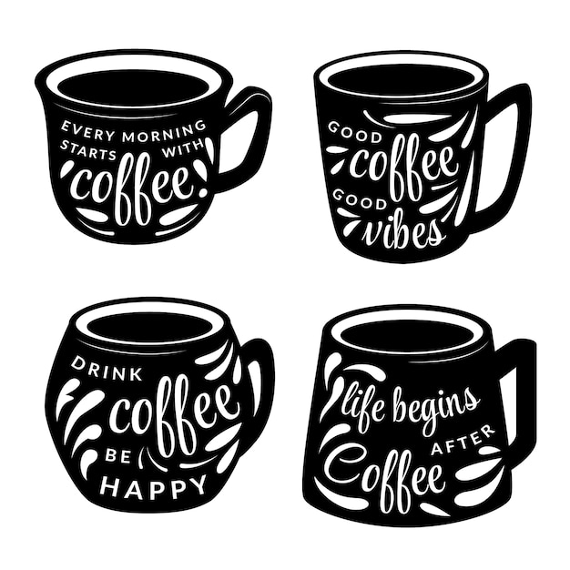 Бесплатное векторное изображение Набор силуэтов чашек кофе ручной работы