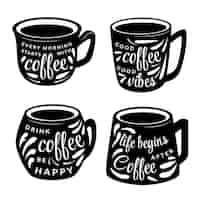 Free vector hand drawn coffee cup silhouette set