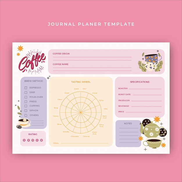 Free vector hand drawn coffee journal planner