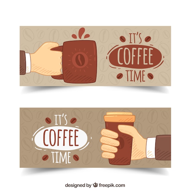 Vettore gratuito disegnati a mano tazze di caffè banner