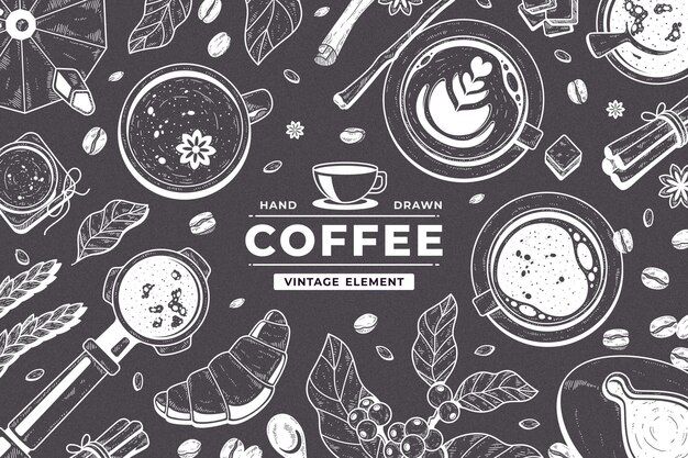 黒板に手書 きのコーヒーカップ 無料のベクター