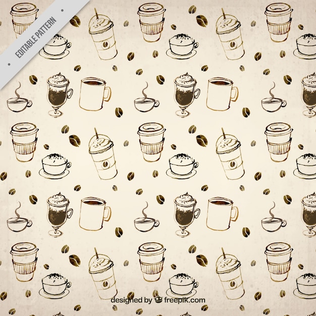 Hand drawn coffee pattern in vintage style
