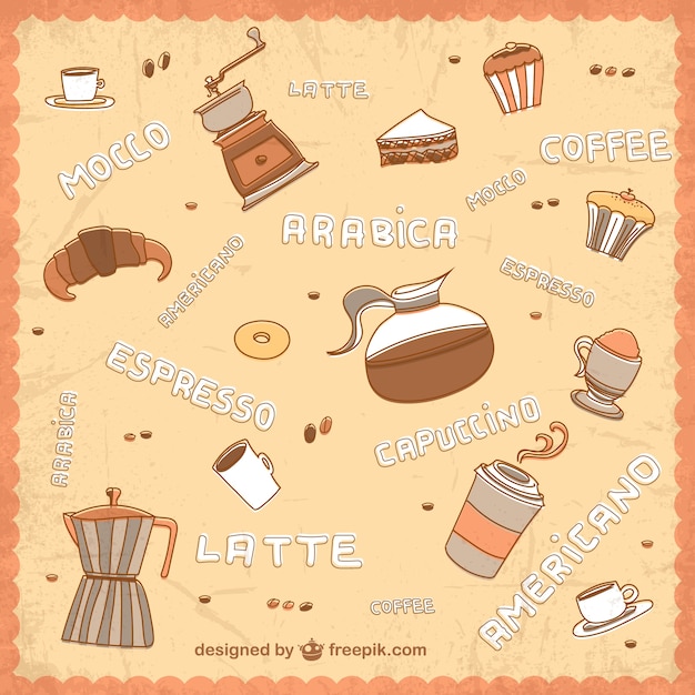 Free vector hand drawn coffee pattern