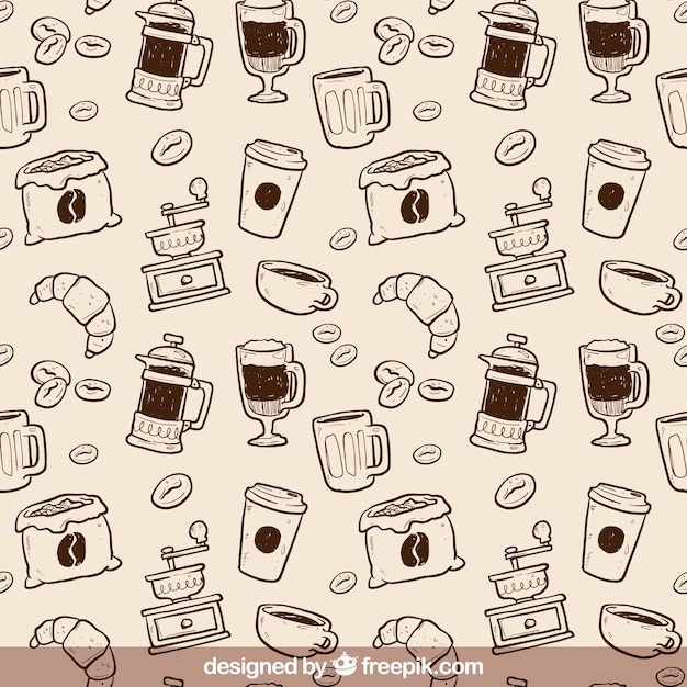 Free vector hand drawn coffee pattern