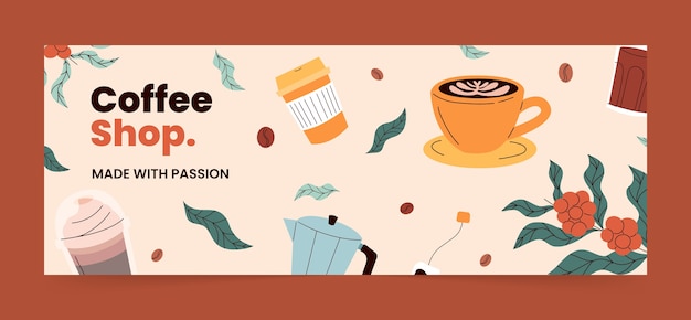 Vettore gratuito modello di copertina di facebook della piantagione di caffè disegnato a mano