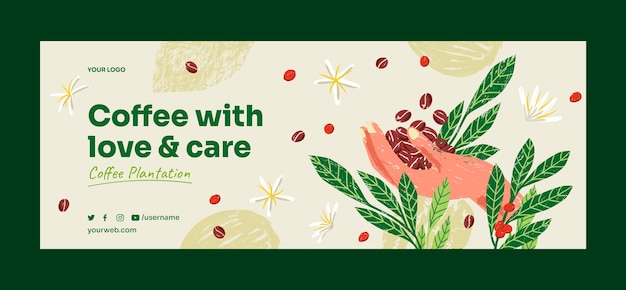 Hand drawn coffee plantation facebook cover template