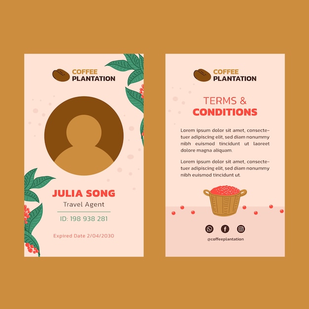 Hand drawn coffee plantation id card template