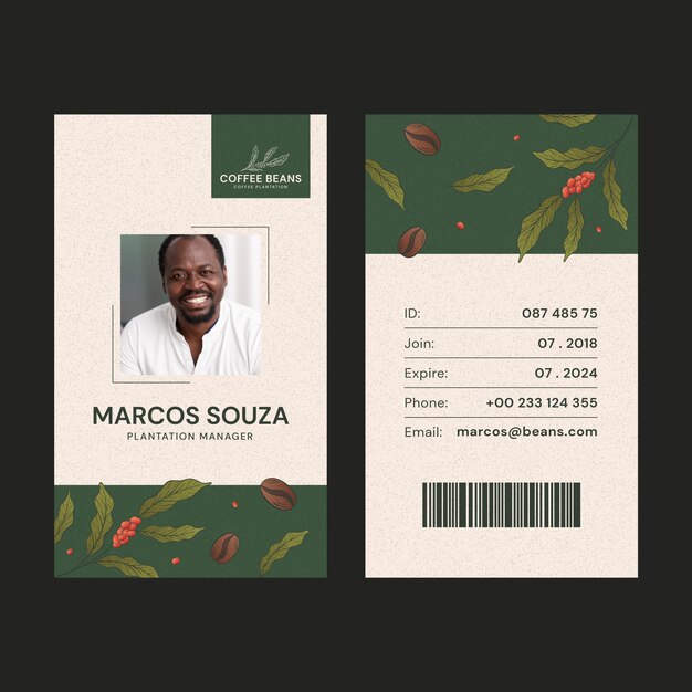 hand drawn coffee plantation id card