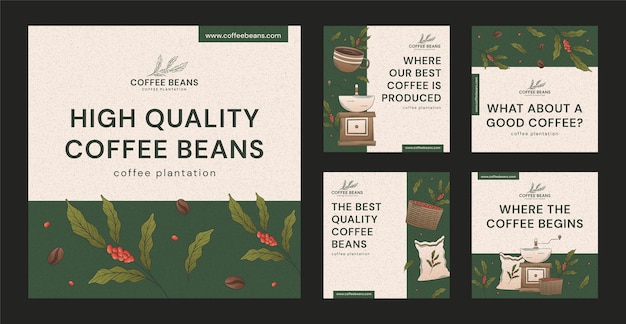 Hand drawn coffee plantation instagram posts