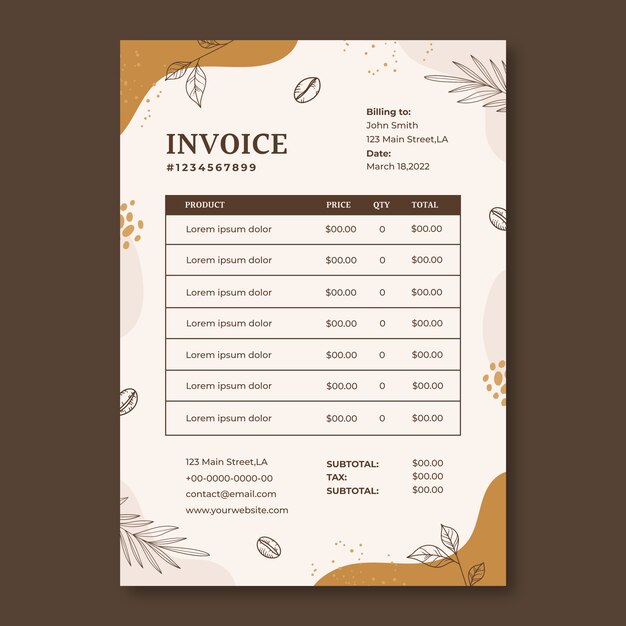 Hand drawn coffee plantation invoice