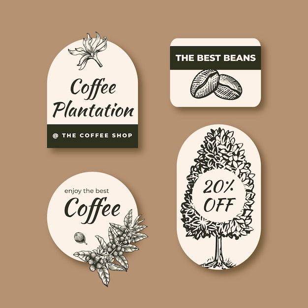 Free vector hand drawn coffee plantation label collection