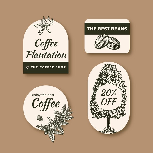 Hand drawn coffee plantation label collection