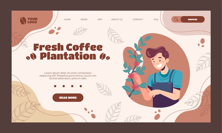 Free Vector hand drawn coffee plantation landing page
