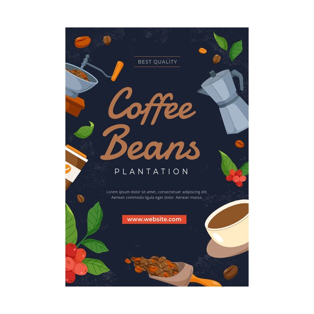 Hand drawn coffee plantation poster with cup