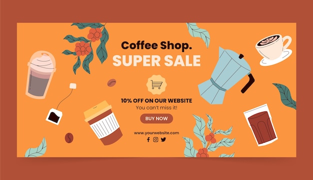 Modello di banner di vendita piantagione di caffè disegnato a mano