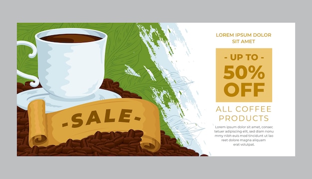 Banner di vendita di piantagione di caffè disegnato a mano