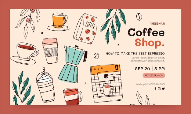 Free vector hand drawn coffee plantation webinar template