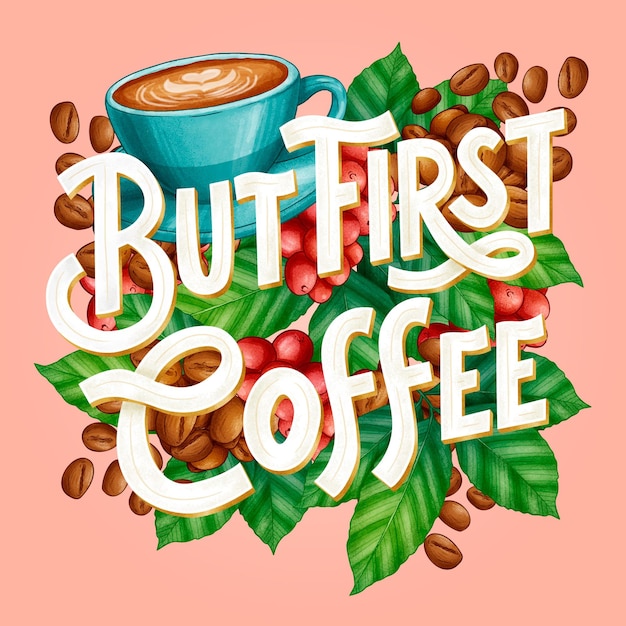 Vettore gratuito lettering citazione caffè disegnato a mano