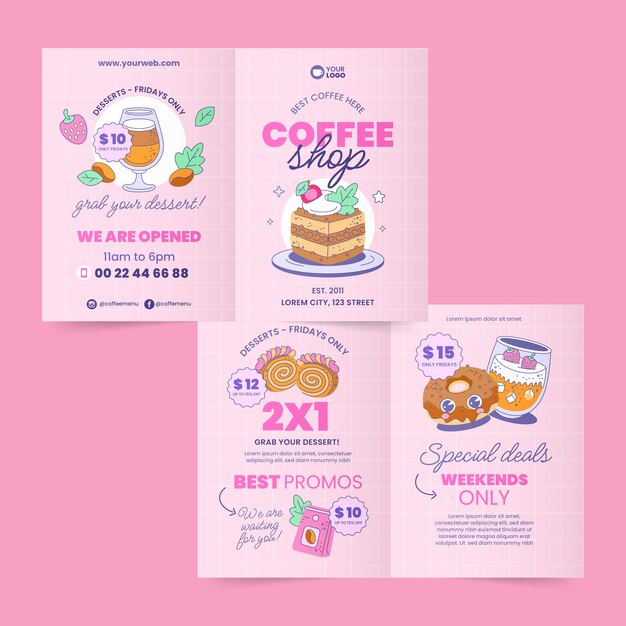 Hand drawn coffee shop brochure template