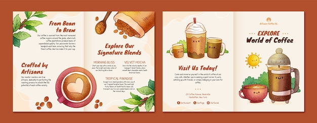 Hand drawn coffee shop brochure template