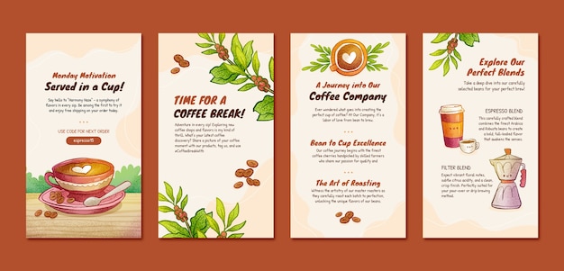 Free vector hand drawn coffee shop instagram stories template