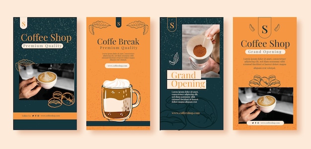 Free vector hand drawn coffee shop instagram stories