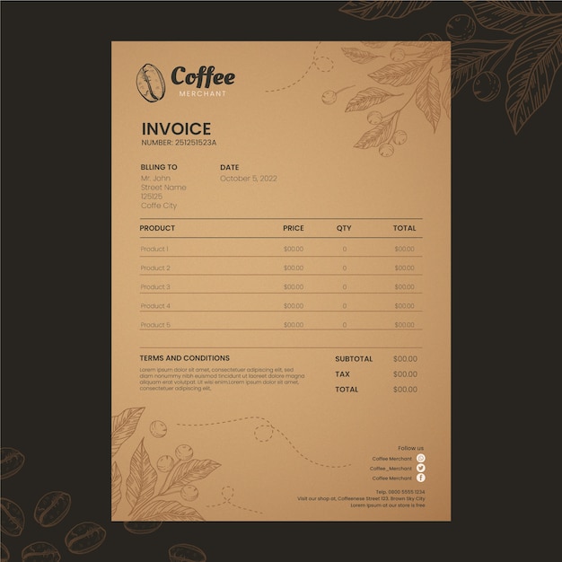 Free vector hand drawn coffee shop invoice