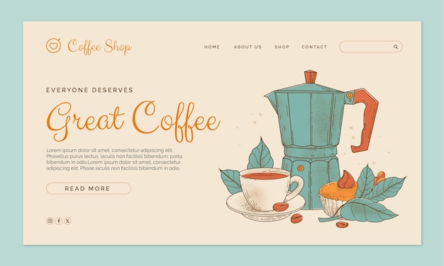 Free vector hand drawn coffee shop landing page template