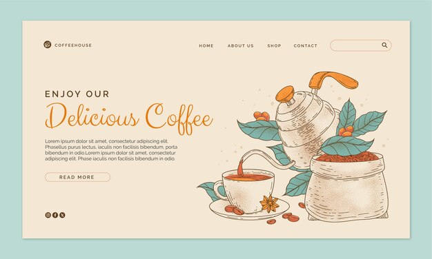 Hand drawn coffee shop landing page template