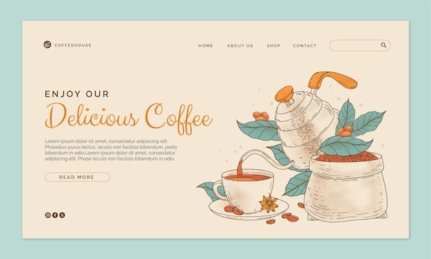 Hand drawn coffee shop landing page template