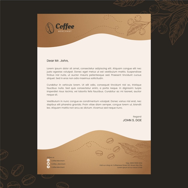 Hand drawn coffee shop letterhead Free Vector