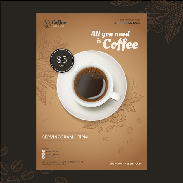 Hand drawn coffee shop poster Free Vector