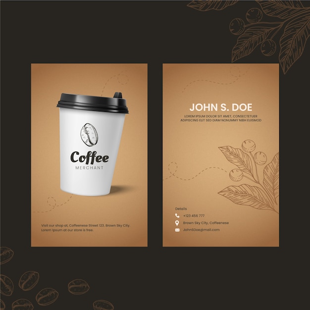 Hand drawn coffee shop vertical business card