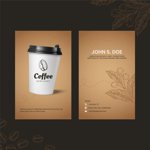 Hand drawn coffee shop vertical business card