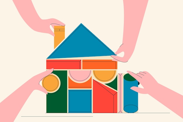 Нарисованная рукой иллюстрация coliving