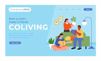 Vettore gratuito pagina di destinazione coliving disegnata a mano