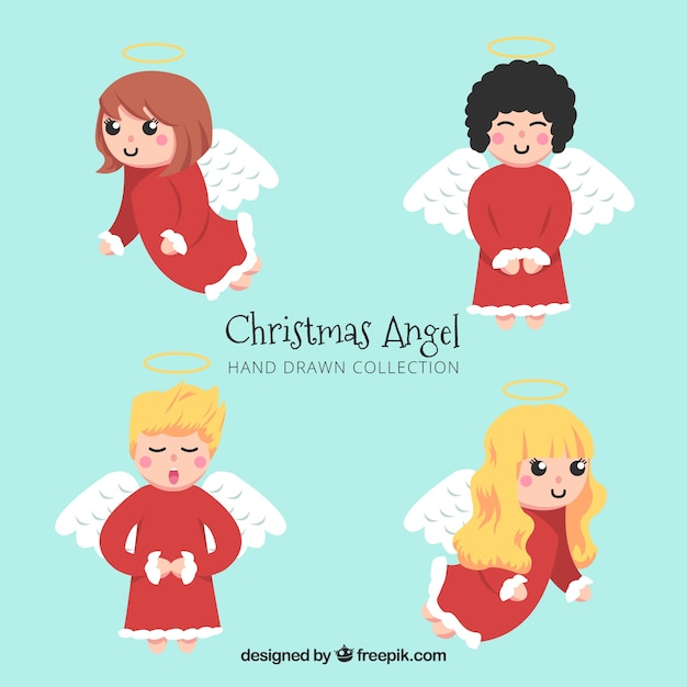 Hand drawn collection of angels in red robes