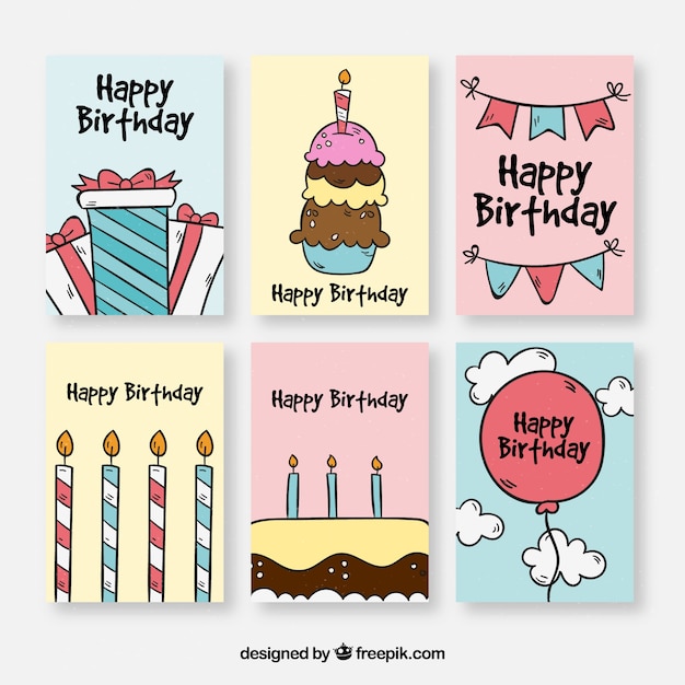 Free vector hand drawn collection of birthday cards