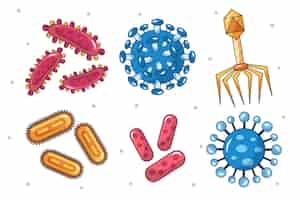 Vettore gratuito collezione disegnata a mano di diversi virus