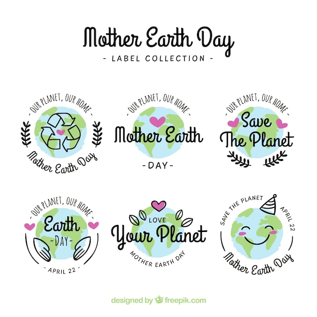 Free vector hand drawn collection of earth day badges