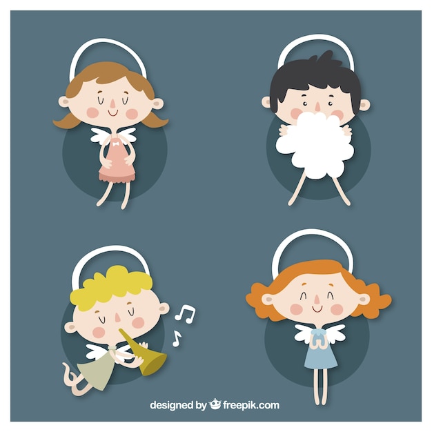 Free vector hand-drawn collection of four happy angels