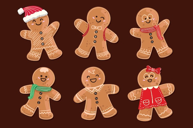 Free vector hand drawn collection of gingerbread men