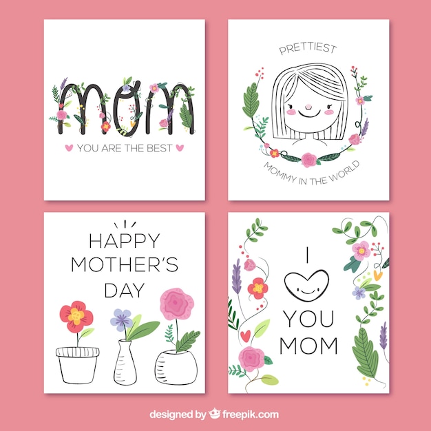 Hand-drawn collection of great greeting cards for mother's day