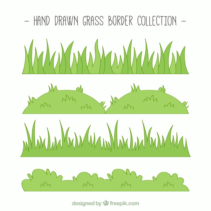 Free Vector hand-drawn collection of green grass borders